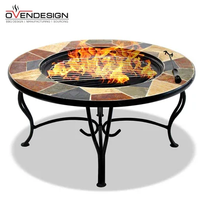 Table en ardoise à haut rendement Style Poker Puissant foyer en acier au feu de bois de jardin avec barbecue