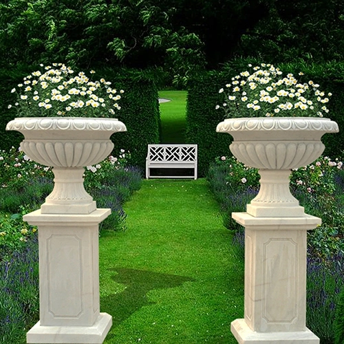 Jardinière ronde en granit avec pot de fleur en pierre naturelle avec relief pour l'extérieur